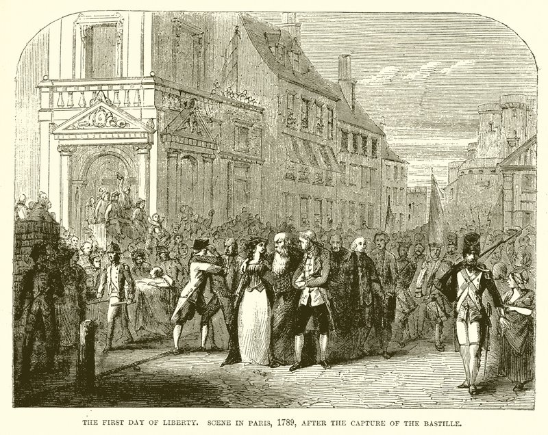 Der erste Tag der Freiheit. Szene in Paris, 1789, nach der Eroberung der Bastille von English School