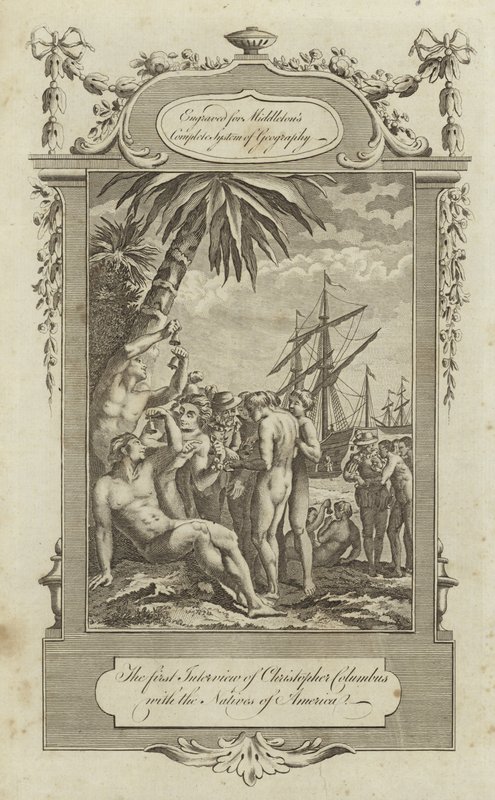 Das erste Treffen von Christoph Kolumbus mit den Ureinwohnern Amerikas von English School