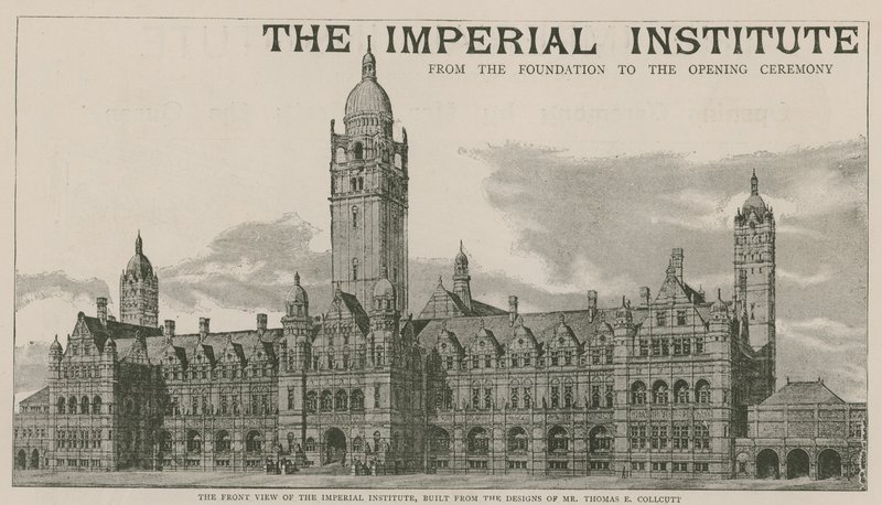 Die Vorderansicht des Imperial Institute, gebaut nach den Entwürfen von Mr Thomas E Collcutt von English School