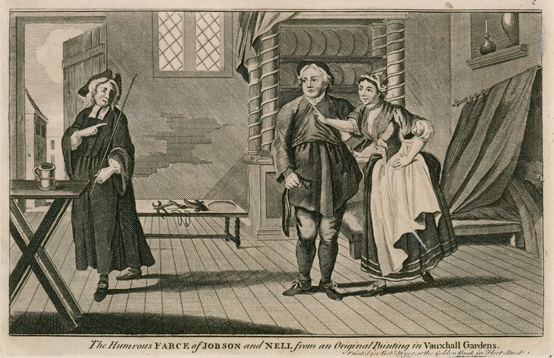 Die humorvolle Farce von Jobson und Nell nach einem Originalgemälde in den Vauxhall-Gärten, London von English School