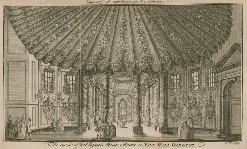 Das Innere des eleganten Musikzimmers (Rotunde) in den Vauxhall-Gärten, London von English School