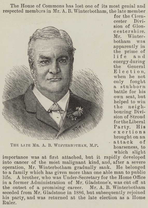 Der verstorbene Herr A B Winterbotham, MP von English School