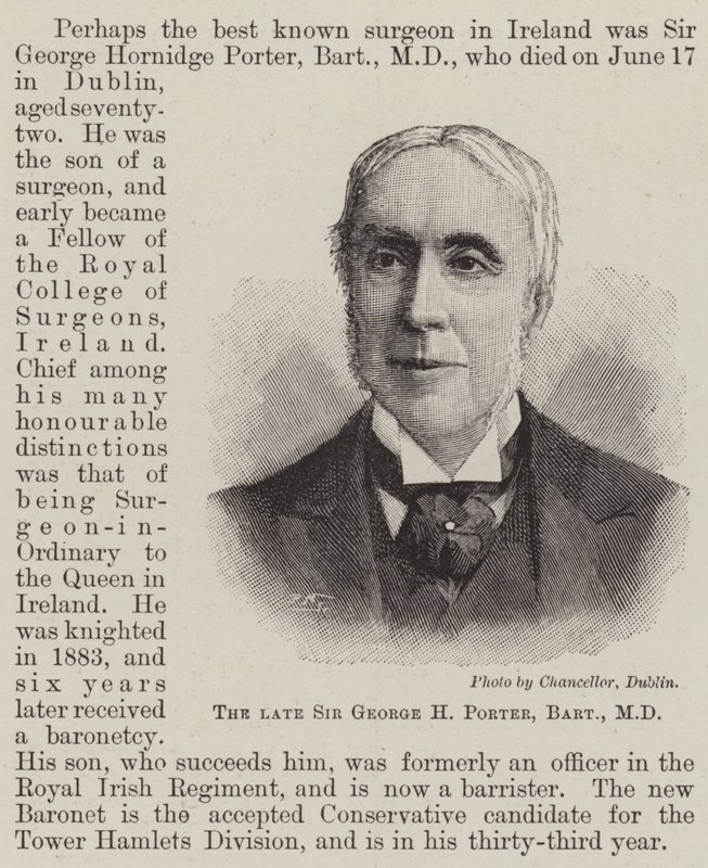 Der verstorbene Sir George H. Porter, Baronet, MD (Gravur) von English School