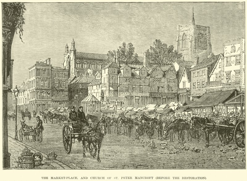 Der Marktplatz und die Kirche St. Peter Mancroft (vor der Restaurierung) von English School