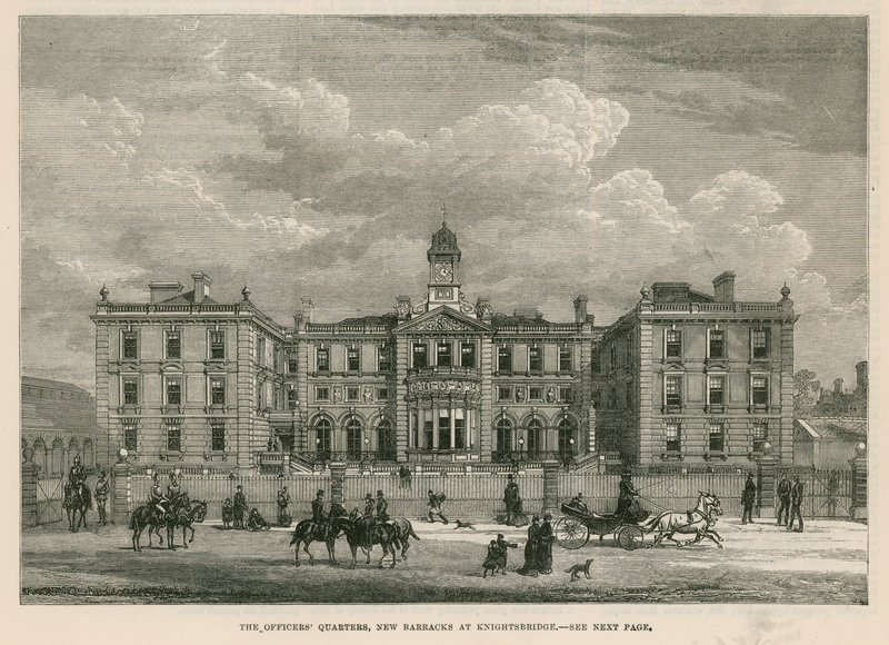Die Offiziersquartiere in den neuen Kavalleriekasernen in Knightsbridge von English School