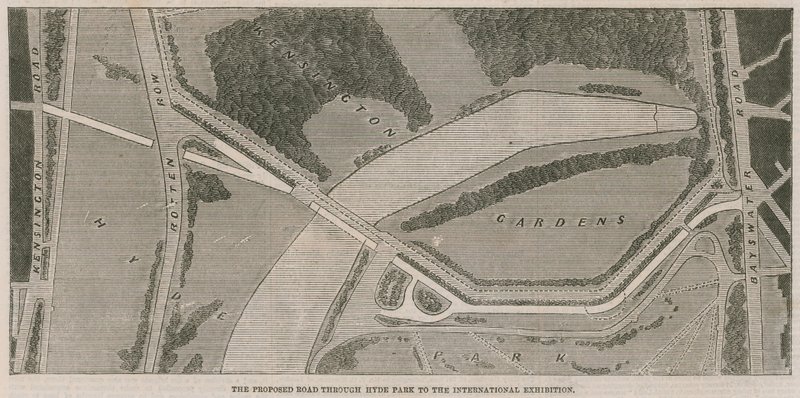 Die vorgeschlagene Straße durch den Hyde Park zur Internationalen Ausstellung von English School