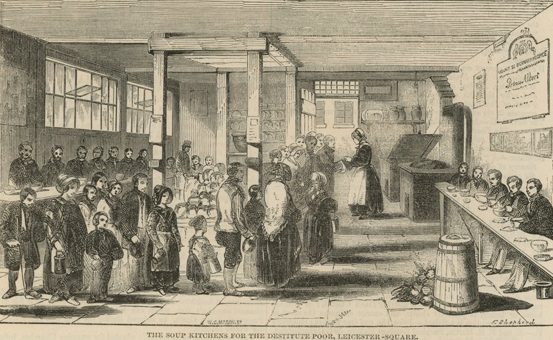 Die Suppenküchen für die Bedürftigen, Leicester Square, London von English School