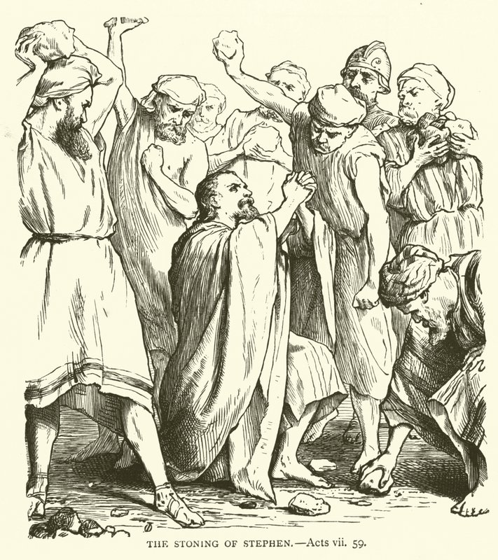 Die Steinigung des Stephanus, Apostelgeschichte, vii, 59 (Gravur) von English School