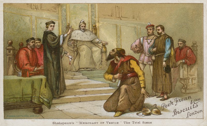 Die Gerichtsszene aus Shakespeares Der Kaufmann von Venedig von English School
