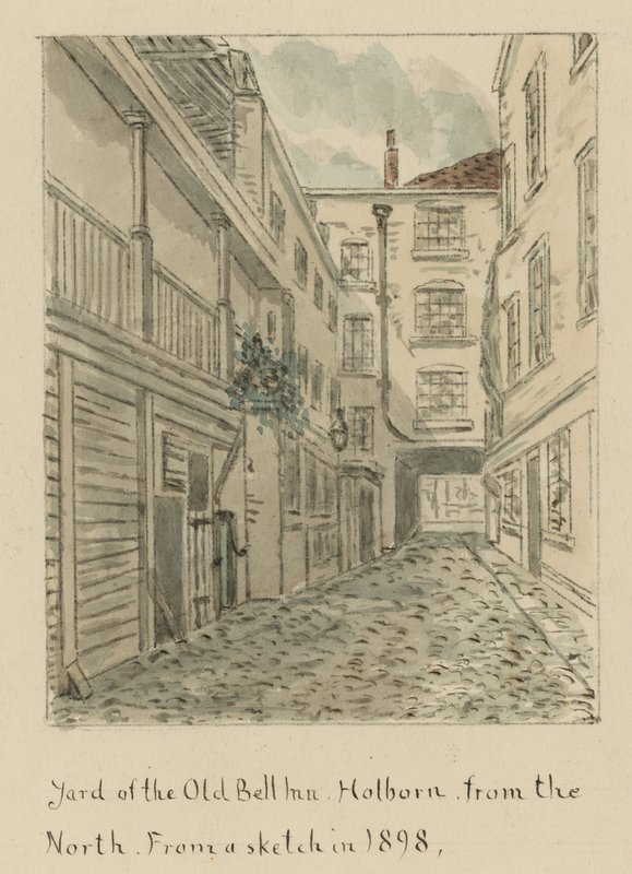 Der Hof der Alten Bell Taverne, Holborn, London, von Norden von English School