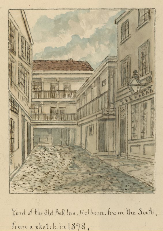 Der Hof der Alten Bell Taverne, Holborn, London, von Süden von English School