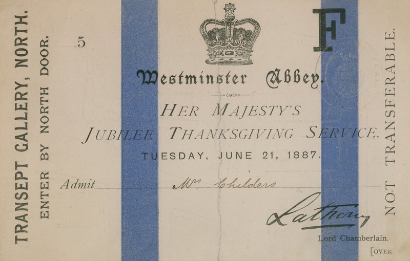 Eintrittskarte zum Jubiläumsgottesdienst Ihrer Majestät von English School