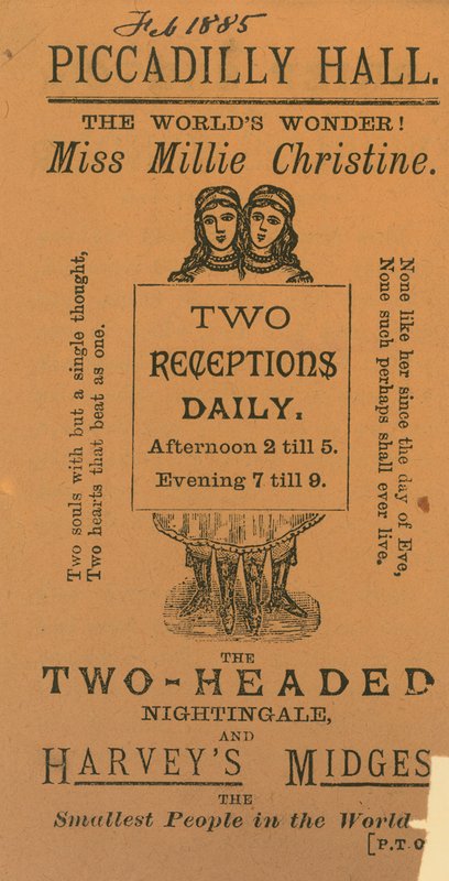 Ticket zum Besuch von Miss Millie Christine, der zweiköpfigen Nachtigall von English School