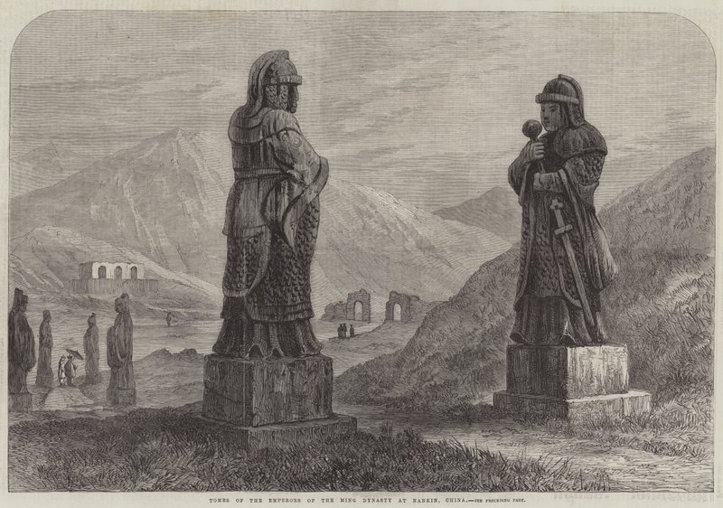 Gräber der Kaiser der Ming-Dynastie in Nanking, China (Stich) von English School