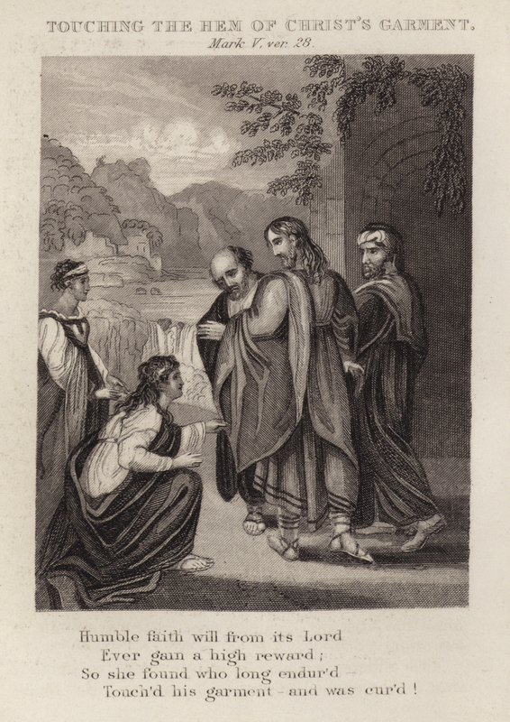 Berührung des Saums von Christi Gewand, Markus V, Vers 28 von English School