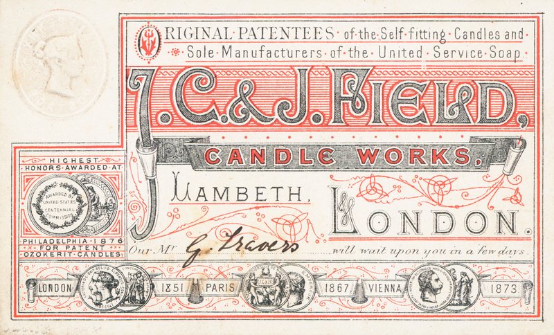 Handelskarte, J C und J Field Candle Works von English School
