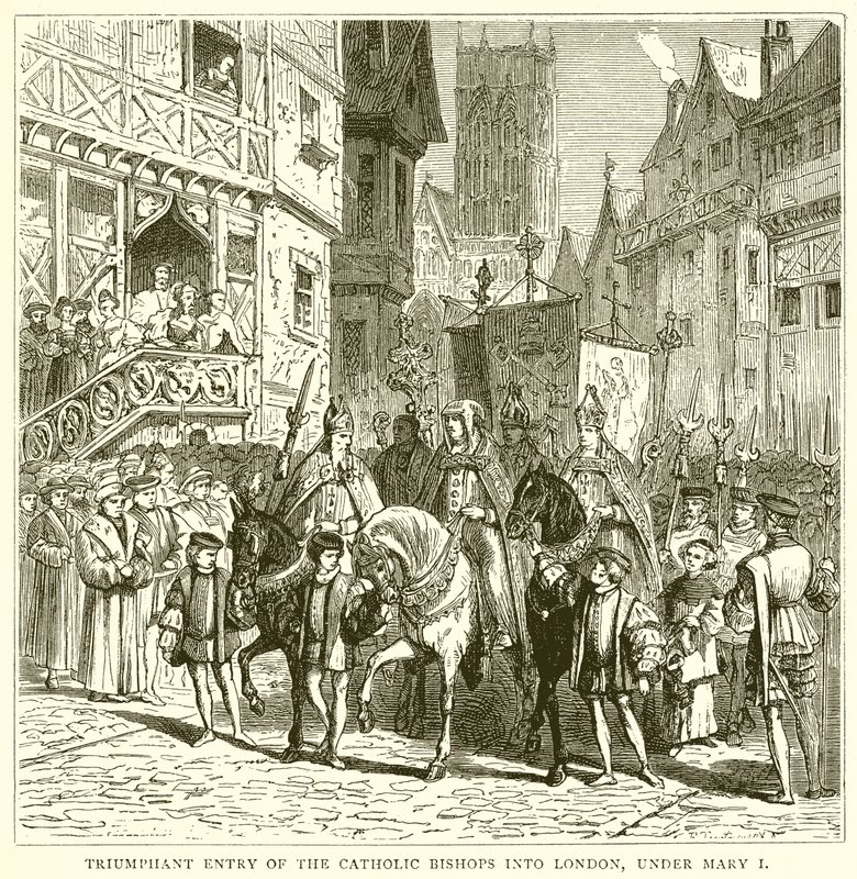Triumphaler Einzug der katholischen Bischöfe in London unter Maria I. von English School