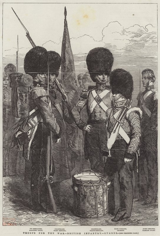 Truppen für den Krieg, britische Infanterie, Garde (Gravur) von English School