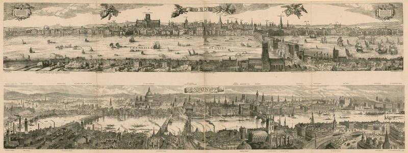 Zwei Ansichten von London: 1616 und 1890 von English School