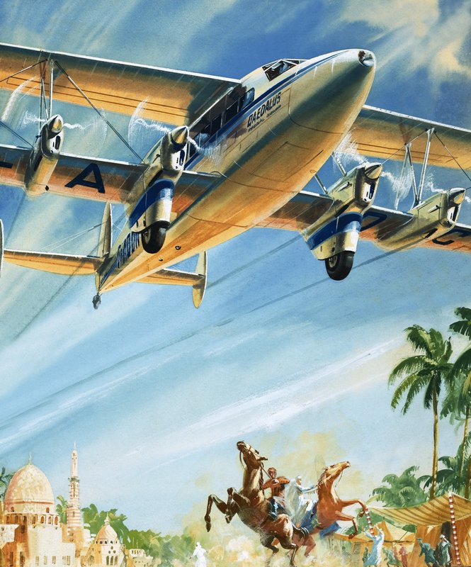 Unidentifiziertes Doppeldeckerflugzeug über Nordafrika von English School