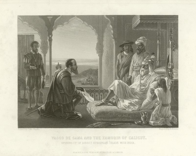 Vasco da Gama und der Zamorin von Calicut, 1498 von English School