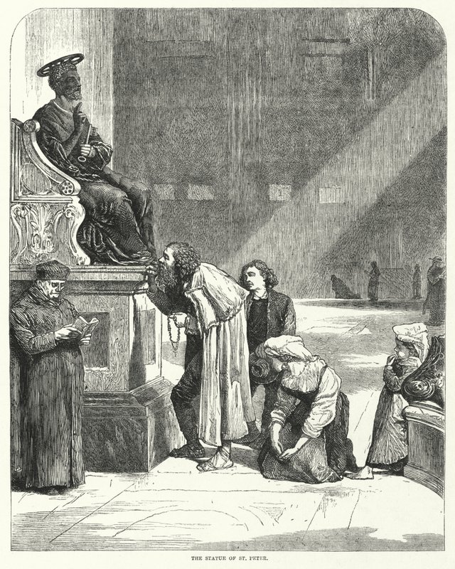 Vatikan, St. Peter, Küssen der Zehen der Statue von St. Peter von English School