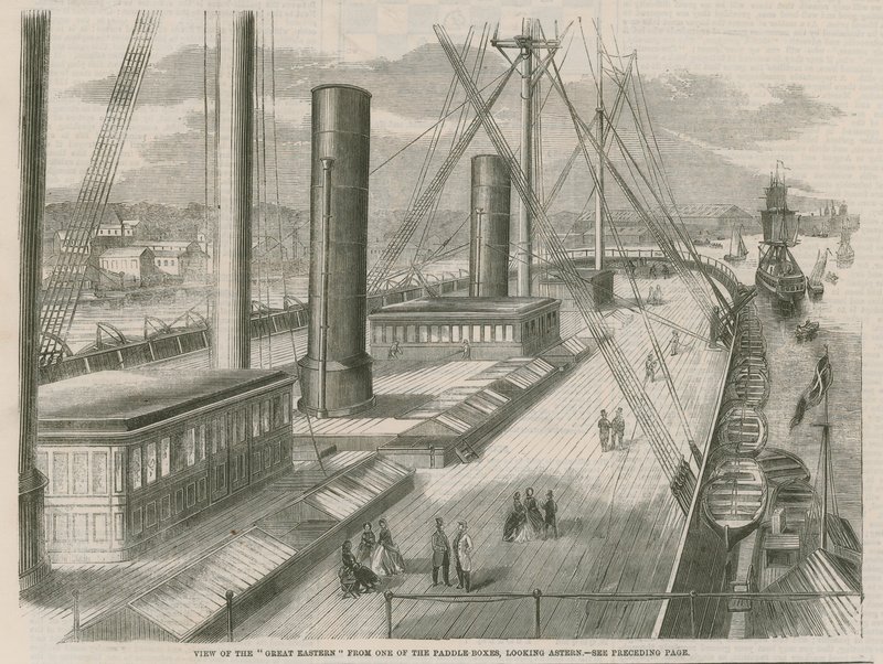 Blick auf die Great Eastern von einem der Schaufelräder, nach achtern schauend von English School