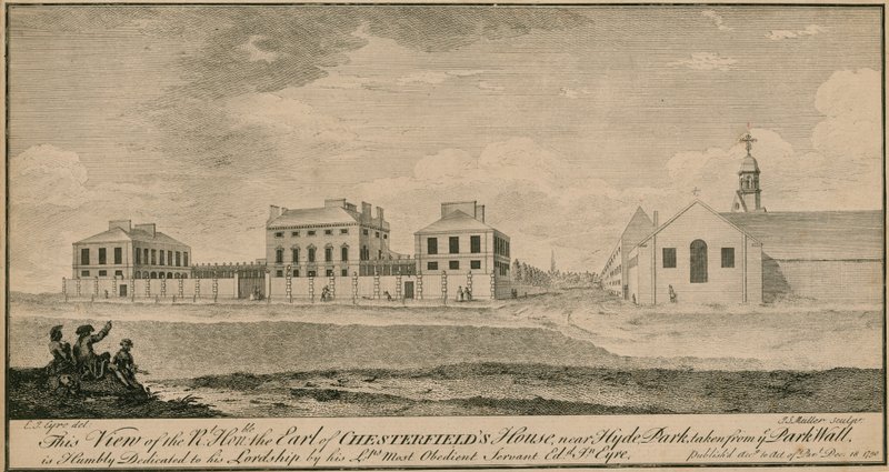 Ansicht des Hauses des ehrenwerten Earl of Chesterfield nahe Hyde Park, vom Park Wall aus gesehen von English School