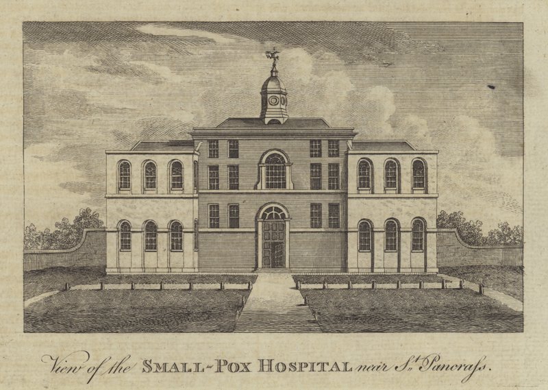 Blick auf das Pockenkrankenhaus, nahe St Pancras, London von English School