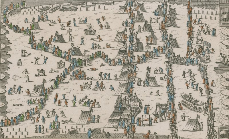Ansicht des Frostjahrmarkts auf der Themse von English School