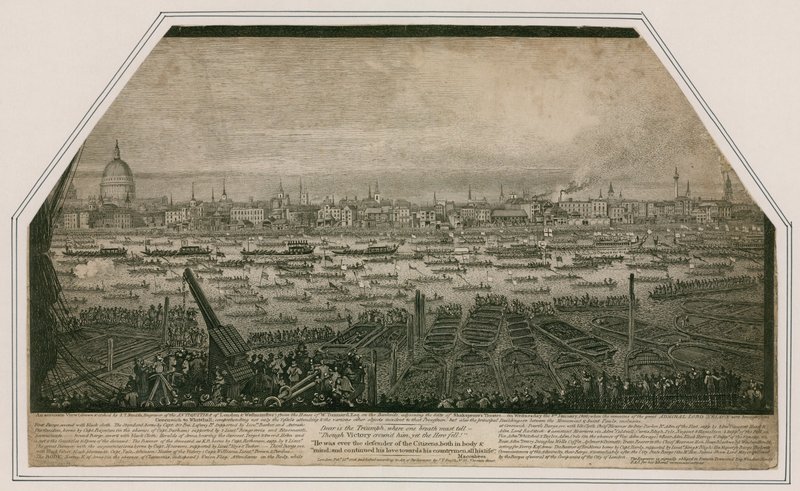 Ansicht des Trauerzugs von Admiral Lord Nelson, als er von Greenwich nach Whitehall gebracht wurde von English School