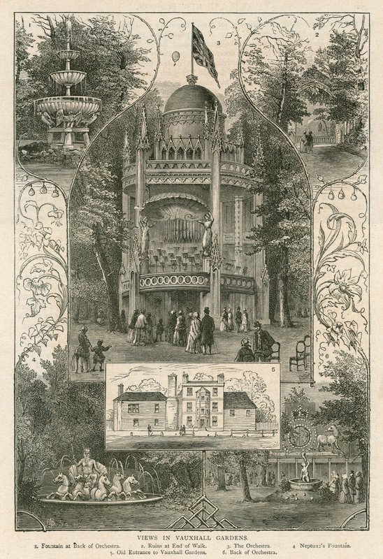 Ansichten in den Vauxhall-Gärten, London von English School