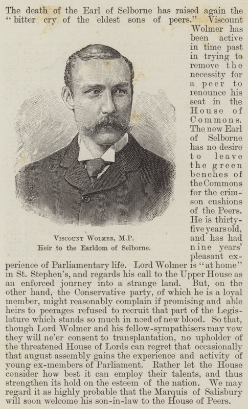 Viscount Wolmer, MP, Erbe des Earldoms von Selborne von English School