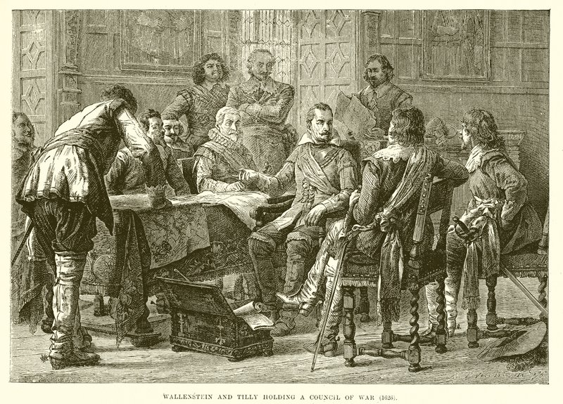 Wallenstein und Tilly halten Kriegsrat (1626) von English School