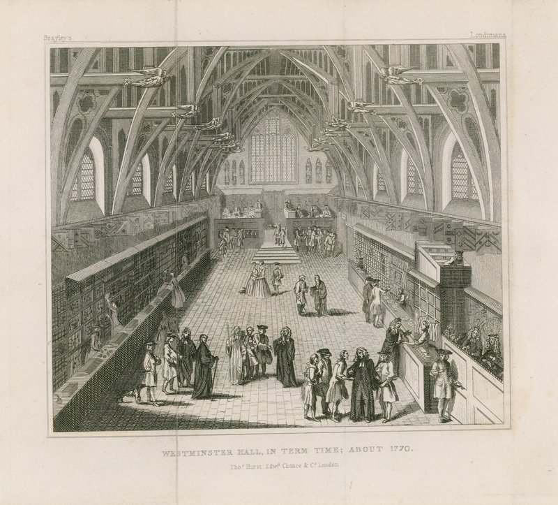 Westminster Hall zur Gerichtszeit, um 1770 von English School