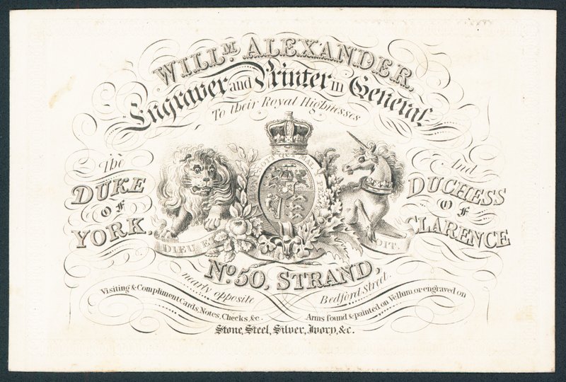 William Alexander, Graveur und Drucker im Allgemeinen für ihre königlichen Hoheiten, Visitenkarte von English School