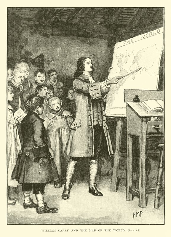 William Carey und die Weltkarte von English School