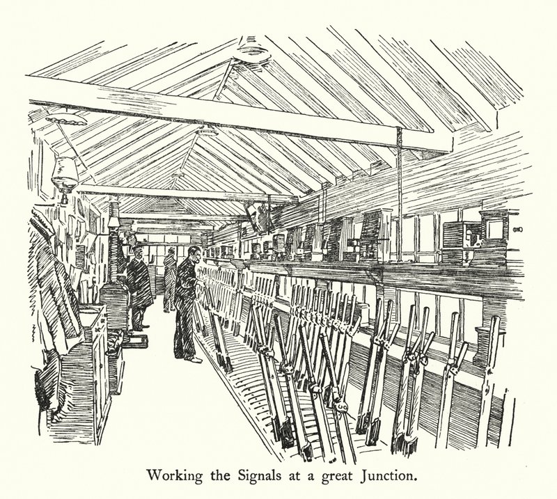 Arbeiten an den Signalen an einem großen Knotenpunkt (Lithographie) von English School