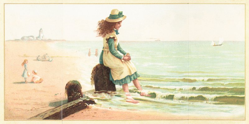 Junges Mädchen paddelt mit den Füßen im Meer von English School