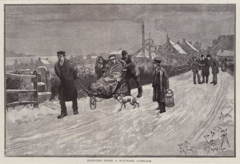 Ein bei der Arbeit verletzter Bergarbeiter wird nach Hause gebracht von Enoch Ward