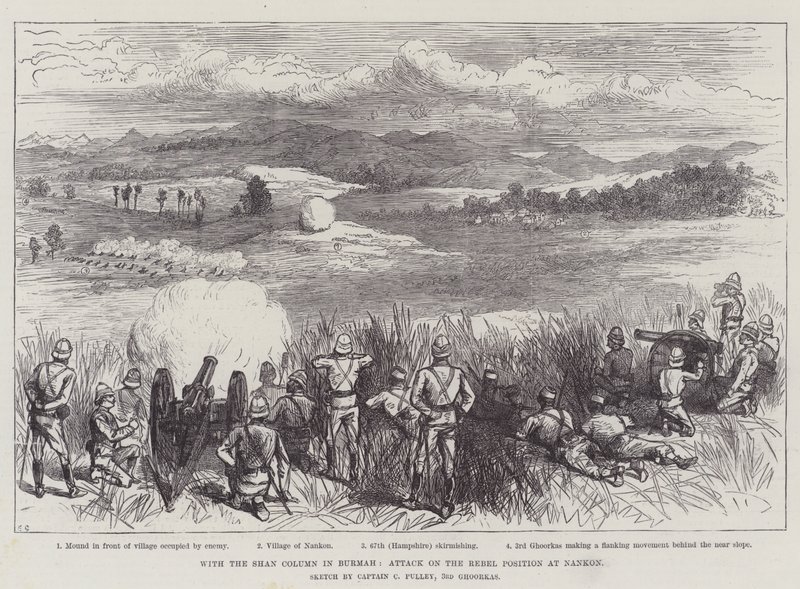 Mit der Shan-Kolonne in Burma, Angriff auf die Rebellenstellung bei Nankon von Ernest Henry Griset