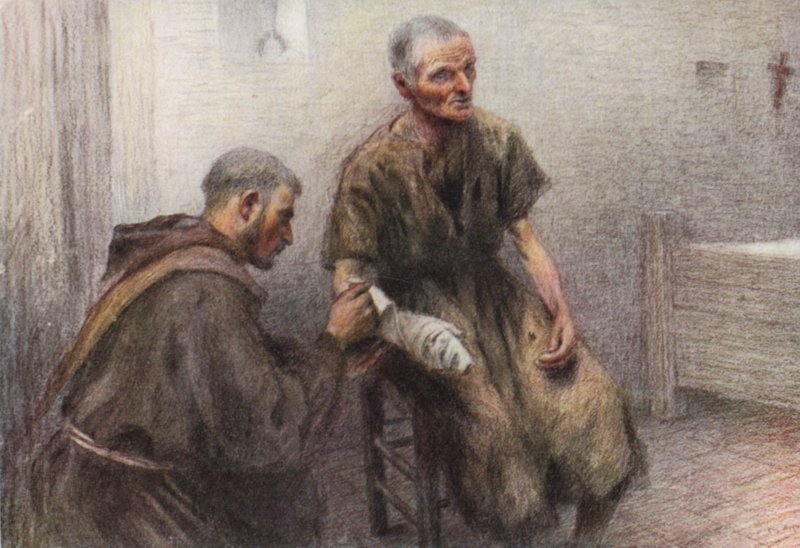 Bruder Bentivoglia pflegt einen Aussätzigen von Eugene (after) Burnand