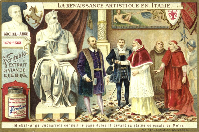 Michelangelo zeigt Papst Julius II. seine kolossale Statue des Moses von European School