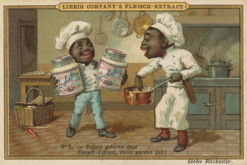 Karikatur Afrikaner kochen mit Leibig Fleischextrakt von European School