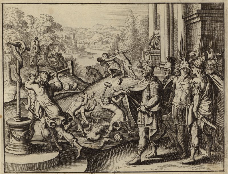 Hiskia, König von Juda, stellt den Tempel von Jerusalem wieder her und zerstört die Götzen von European School