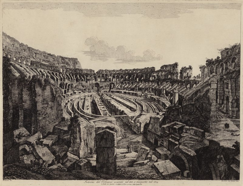 Innenraum des Kolosseums in Rom, ausgegraben 1813 und eröffnet 1814 von European School