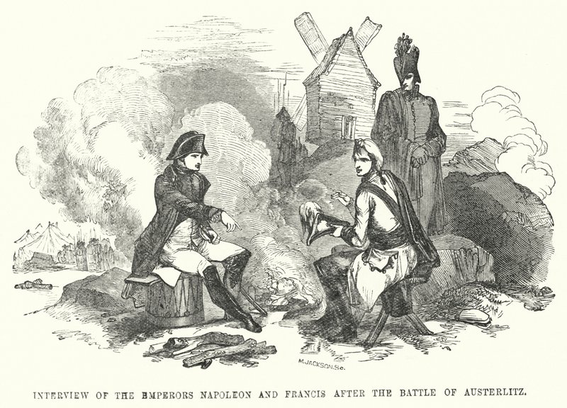 Interview der Kaiser Napoleon und Franz nach der Schlacht von Austerlitz (Gravur) von European School
