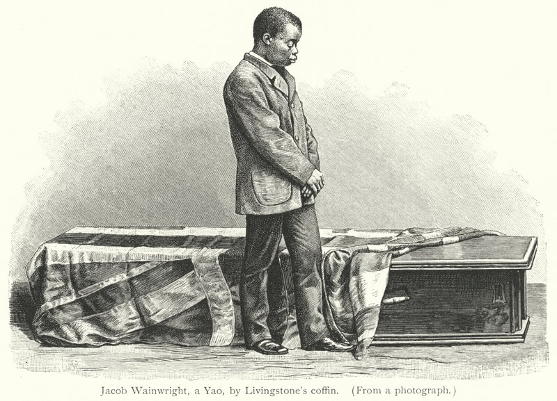 Jacob Wainwright, ein Yao, bei Livingstones Sarg (Gravur) von European School