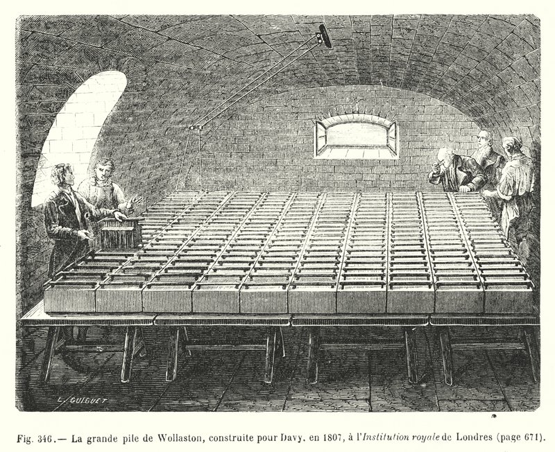 Die große Batterie von Wollaston, gebaut für Davy, 1807, an der Royal Institution in London von European School
