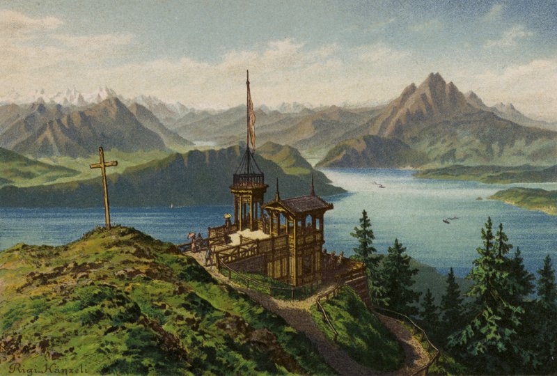 Vierwaldstättersee: Rigi-Kanzeli (Farblithografie) von European School